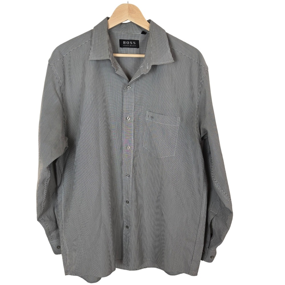 BOSS Hugo Boss Mens Dress Shirt 17 34/35 Black Micro Check‎ Long Sleeve Office